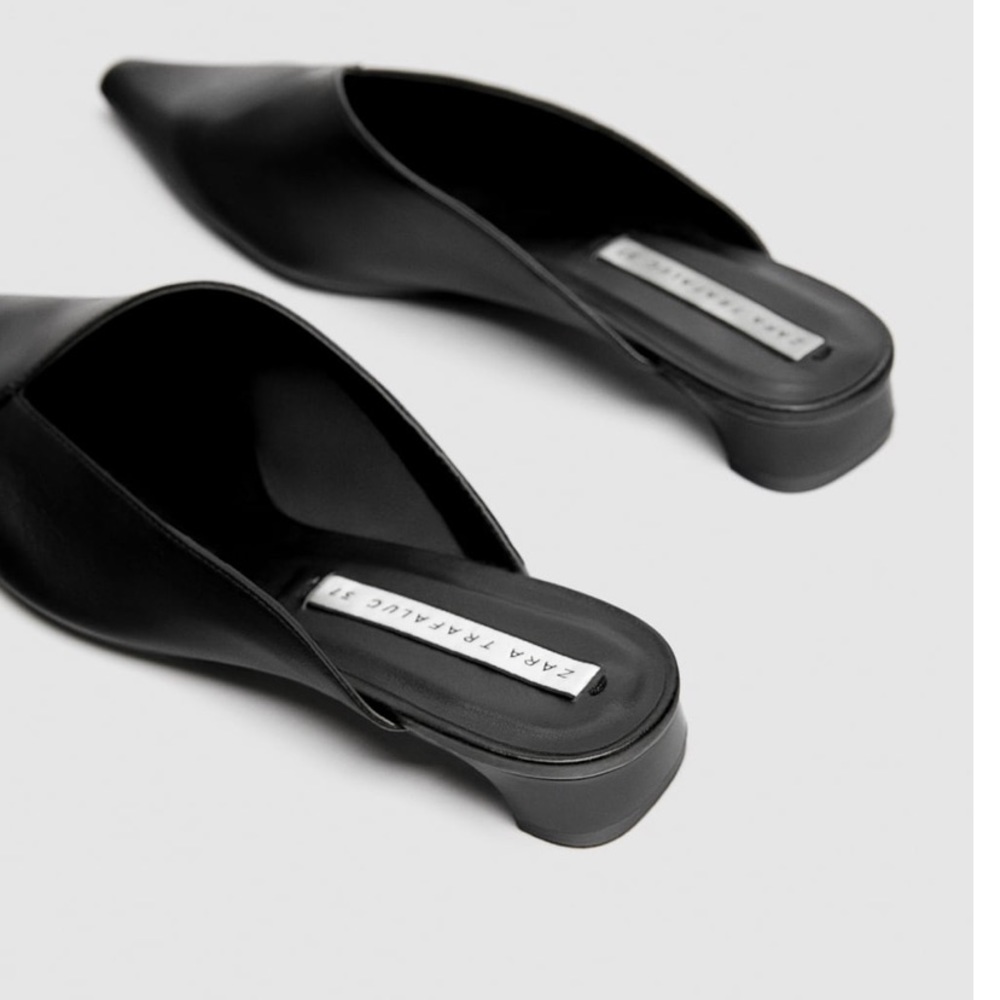 Zara Asymmetric Leather Mules Size 40/9 - Picture 6 of 8
